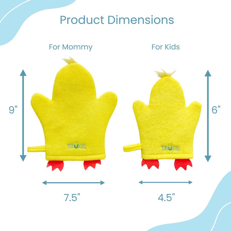 TruKid BubbleGlove, Bath Wash Gloves-Sponge - Hand Puppet for Kids & Toddler, Bath Sponge & Baby Washcloth Mitt for Kids & Adults, Body Scrubber for Mommy & Me - Duck Set of 2 - Image 5
