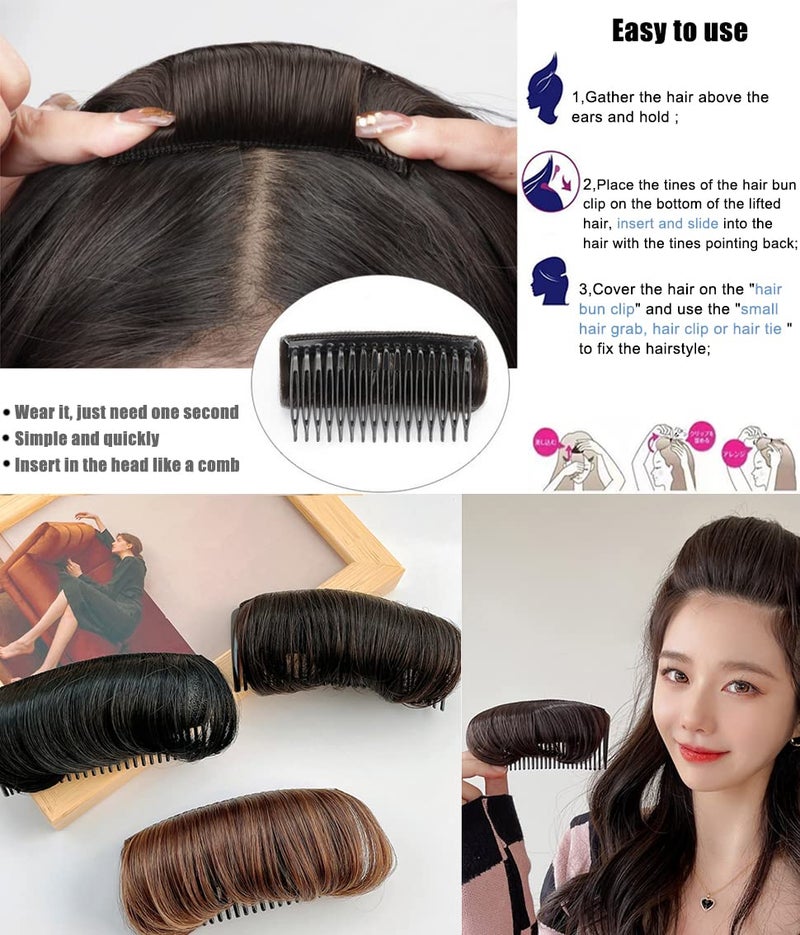 ericotry 1Pcs Womens Hair Bun Invisible False Hair Clip Bump It Up Volume Hair Base Fluffy Princess Styling Increased Hair Pad Styling Insert Tool Hair Accessories (Light Brown) - Image 4