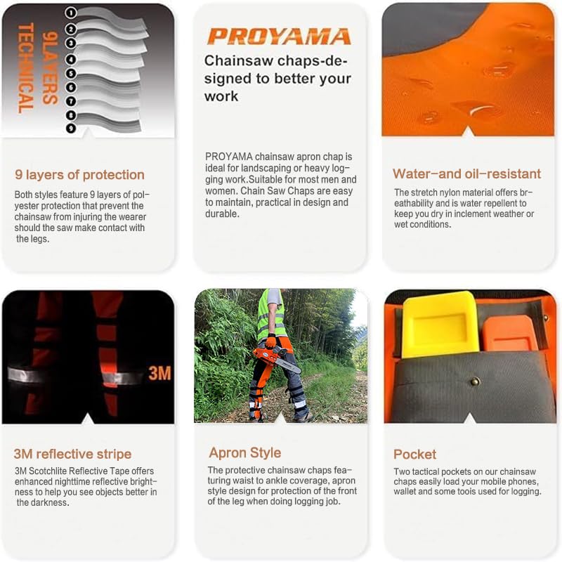 PROYAMA Chainsaw Chaps for Cutting and Logging, 9 Layers Lightweight, Chainsaw Pants Adjustable Belt, 36-38 Inch - Image 3