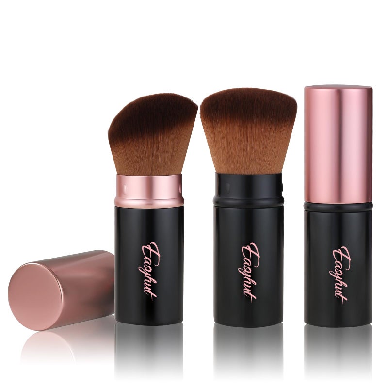 Easyhut Retractable Kabuki Makeup Brushes 2 Pcs Blush Brushes Set Portable Powder Brushes with Flat and Angled Top for Liquid Cream Cosmetics Travel. (rose gold) - Image 1