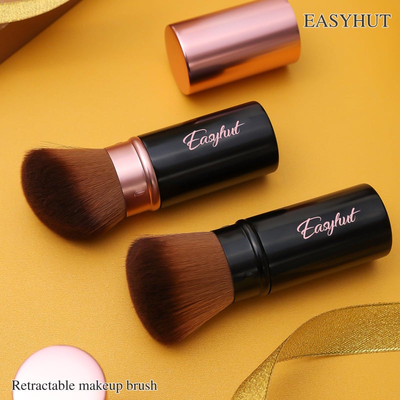 Easyhut Retractable Kabuki Makeup Brushes 2 Pcs Blush Brushes Set Portable Powder Brushes with Flat and Angled Top for Liquid Cream Cosmetics Travel. (rose gold) - Image 4