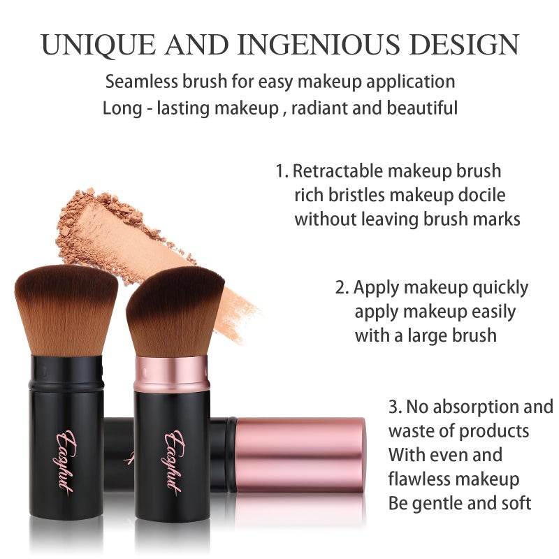 Easyhut Retractable Kabuki Makeup Brushes 2 Pcs Blush Brushes Set Portable Powder Brushes with Flat and Angled Top for Liquid Cream Cosmetics Travel. (rose gold) - Image 5