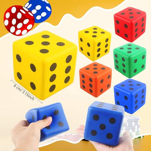 Cotiny 5 Pack 315 Inch Jumbo Dice Soft PU Foam Square Dice Large Lightweight Dices for Classroom Activities Math Games Indoor Play and Party Fun 5 Colors - Image 5