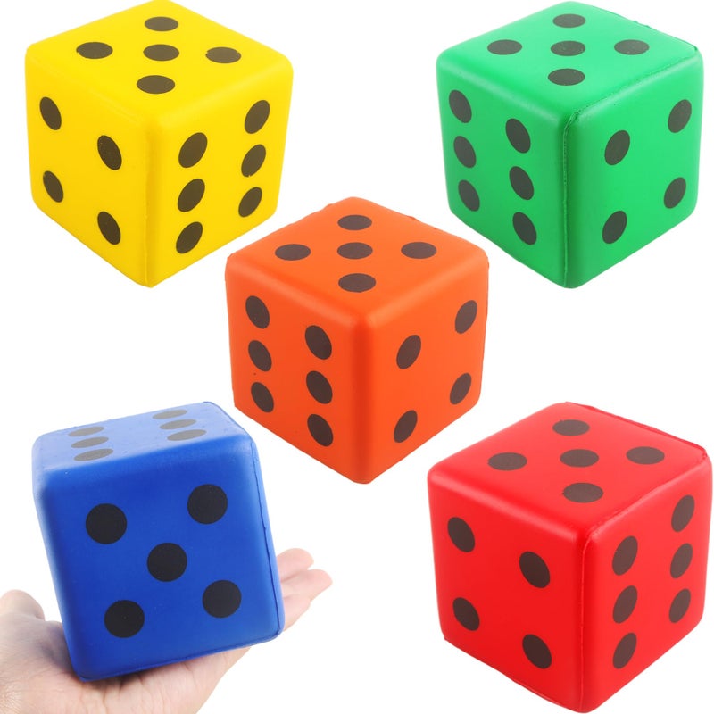 Cotiny 5 Pack 315 Inch Jumbo Dice Soft PU Foam Square Dice Large Lightweight Dices for Classroom Activities Math Games Indoor Play and Party Fun 5 Colors - Image 3