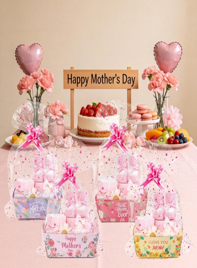 OSNIE Mother's Day Empty Gift Baskets Kit- 24 Sets Happy Mother's Day Basket for Gifts Empty with Pink Heart Cellophane Bags and Ribbons Bows for Women Festivals Holiday Business Birthday Party Decor - Image 3