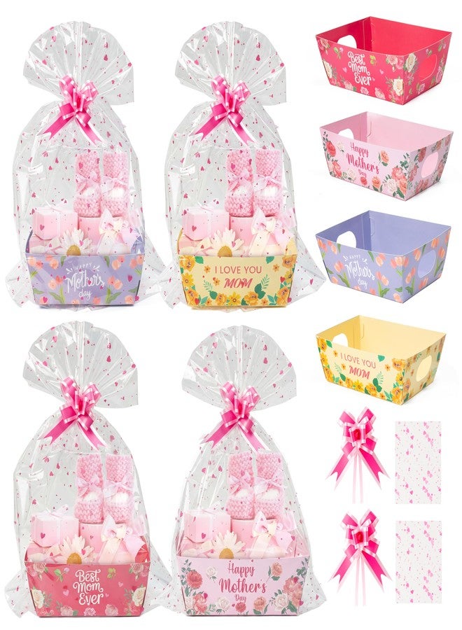 OSNIE Mother's Day Empty Gift Baskets Kit- 24 Sets Happy Mother's Day Basket for Gifts Empty with Pink Heart Cellophane Bags and Ribbons Bows for Women Festivals Holiday Business Birthday Party Decor - Image 1