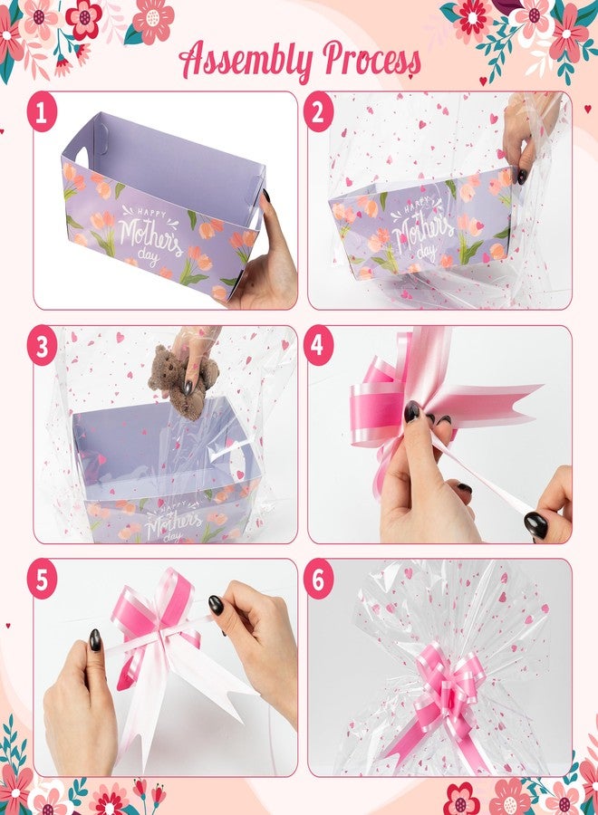 OSNIE Mother's Day Empty Gift Baskets Kit- 24 Sets Happy Mother's Day Basket for Gifts Empty with Pink Heart Cellophane Bags and Ribbons Bows for Women Festivals Holiday Business Birthday Party Decor - Image 4