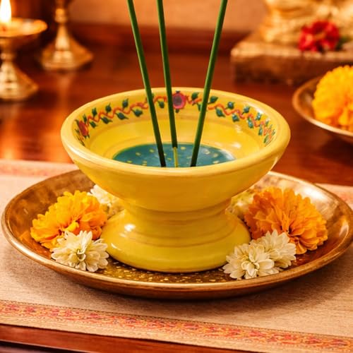 Potter's Magic Potter’s Magic Handcrafted Terracotta Agarbatti Stand & Sambrani Holder | Rustic Clay Incense Stick Holder for Pooja Room, Home Fragrance, Festive Decor | Ideal Gift for Diwali & Housewarming | Yellow - Image 1