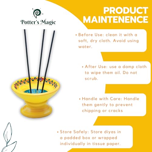 Potter's Magic Potter’s Magic Handcrafted Terracotta Agarbatti Stand & Sambrani Holder | Rustic Clay Incense Stick Holder for Pooja Room, Home Fragrance, Festive Decor | Ideal Gift for Diwali & Housewarming | Yellow - Image 5