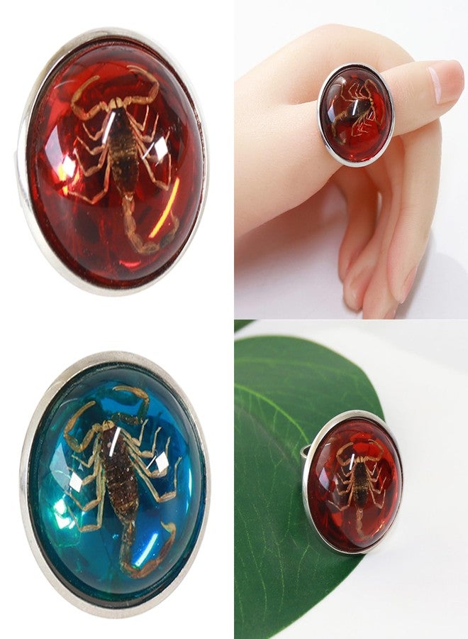 YZYDF Stylish Round Scorpion Rings Adjsuatble Opening Rings Resin Statement Unique Finger Jewellery Trendy Couple Gift, Amber - Image 2