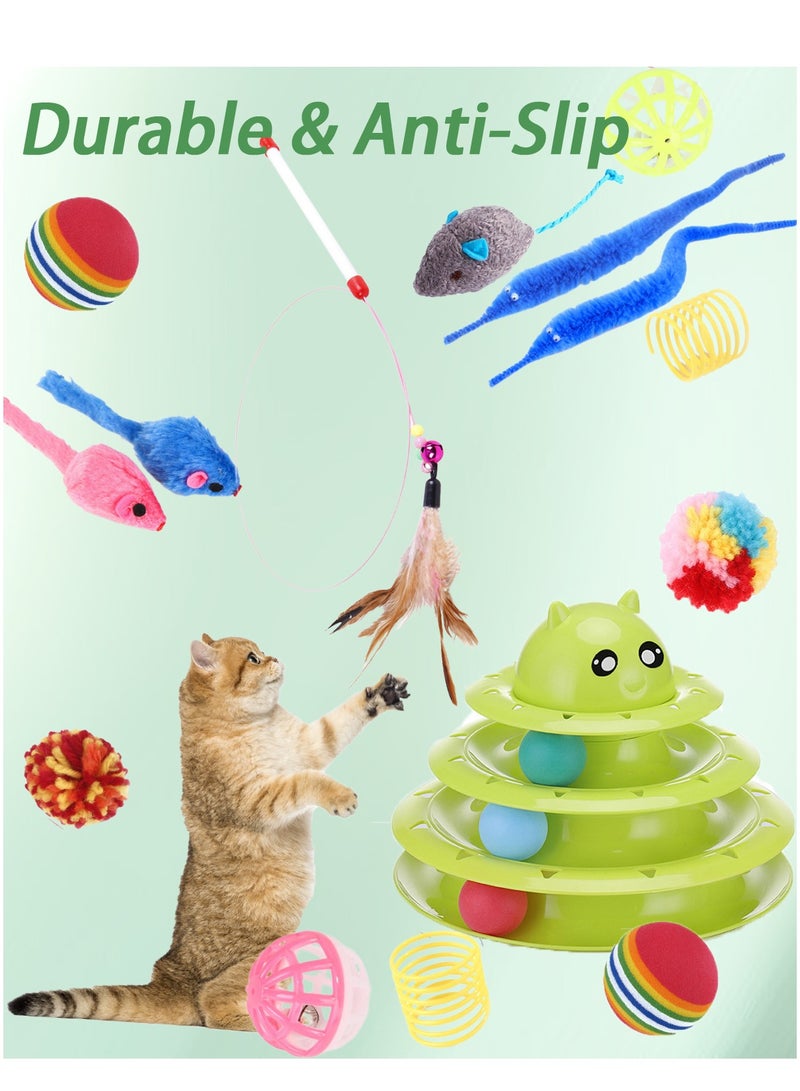 Kidle 15 Pcs Cat Toys for Indoor Cats Kitten Pet Interactive Fun Roller Exerciser Track Toys 3 Level Cat Teaser Ball Toys with Cat Feather Wand Toy - Image 4