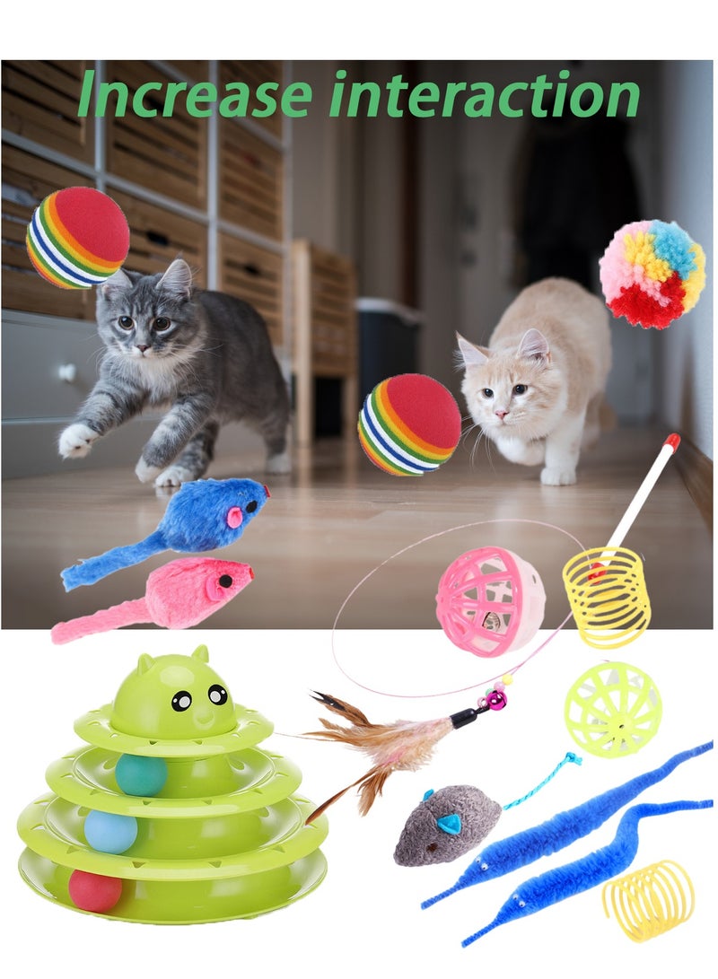Kidle 15 Pcs Cat Toys for Indoor Cats Kitten Pet Interactive Fun Roller Exerciser Track Toys 3 Level Cat Teaser Ball Toys with Cat Feather Wand Toy - Image 5