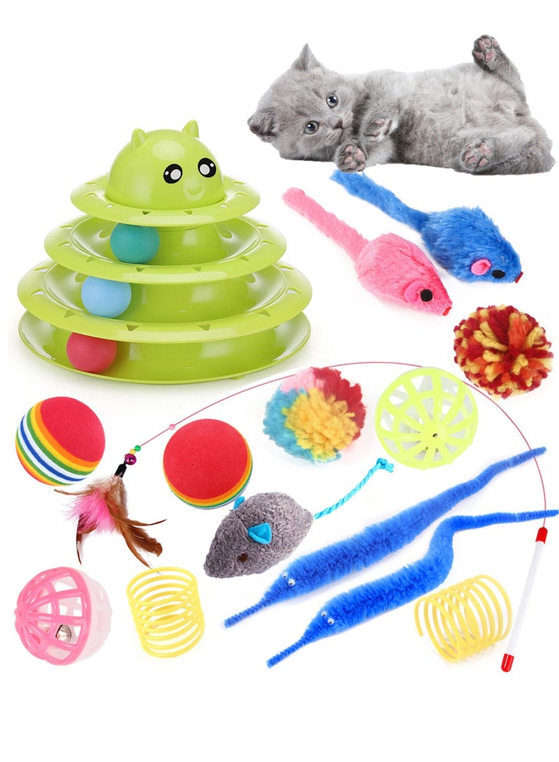 Kidle 15 Pcs Cat Toys for Indoor Cats Kitten Pet Interactive Fun Roller Exerciser Track Toys 3 Level Cat Teaser Ball Toys with Cat Feather Wand Toy - Image 1