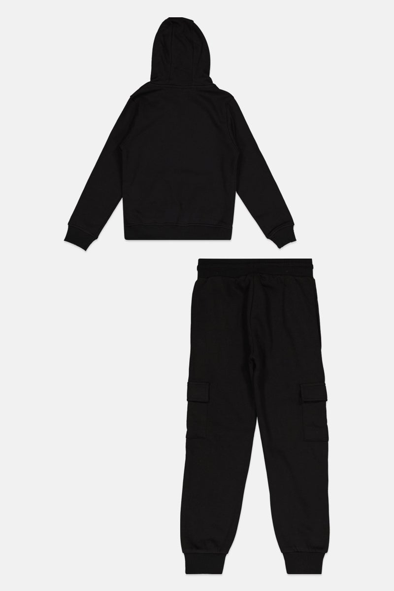 Ellesse Kids Boy 2 Pieces Long Sleeves Outdoor Hoodie And Pants Set, Black - Image 2