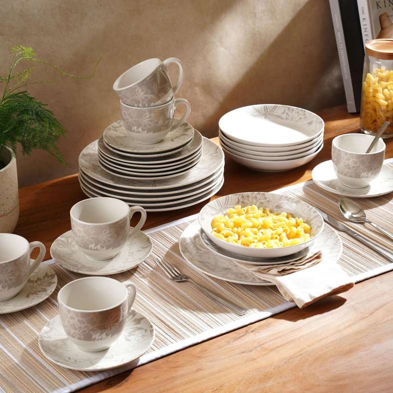 Hayal 30-Piece Porcelain Dinner Set -Grey