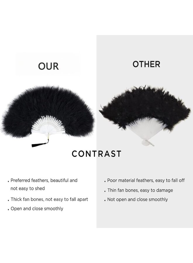 Feather Fan 20s Vintage Folding Fan Flapper Hand Fan for Costume Dancing Show Tea Party Wedding Decoration BLACK, One Size  - Image 3