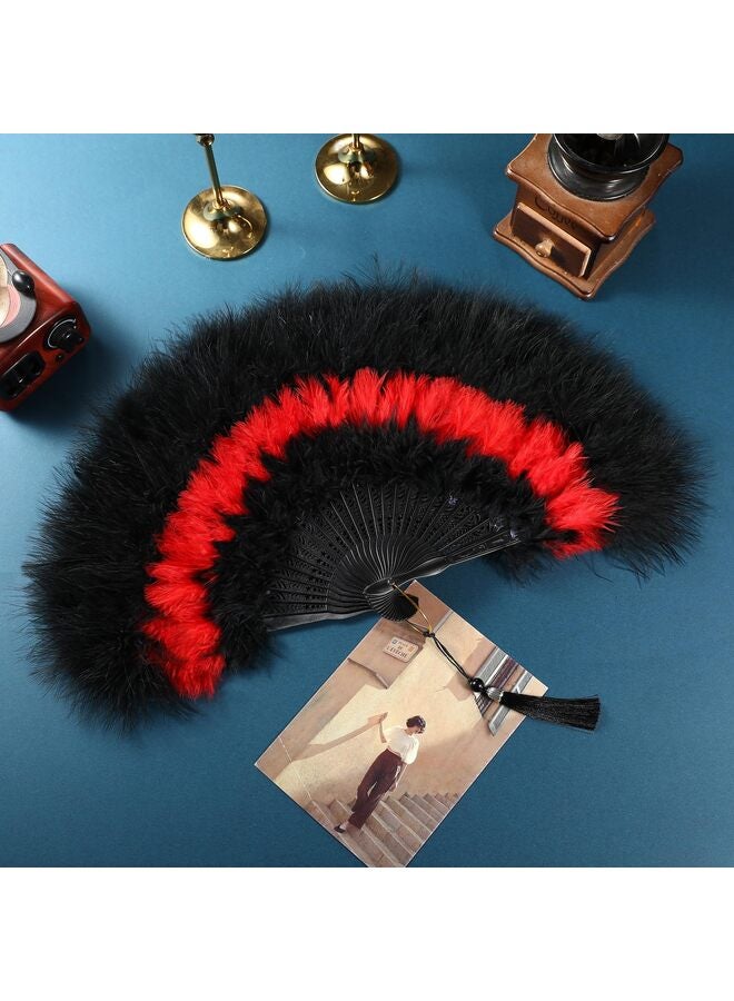 Feather Fan 20s Vintage Folding Fan Flapper Hand Fan for Costume Dancing Show Tea Party Wedding Decoration BLACK, One Size  - Image 4