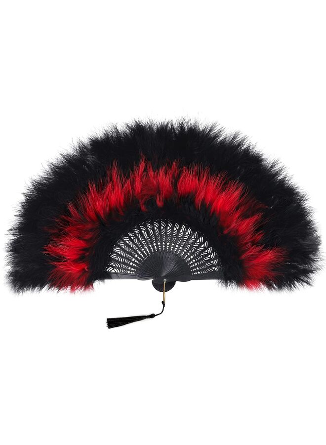 Feather Fan 20s Vintage Folding Fan Flapper Hand Fan for Costume Dancing Show Tea Party Wedding Decoration BLACK, One Size  - Image 1