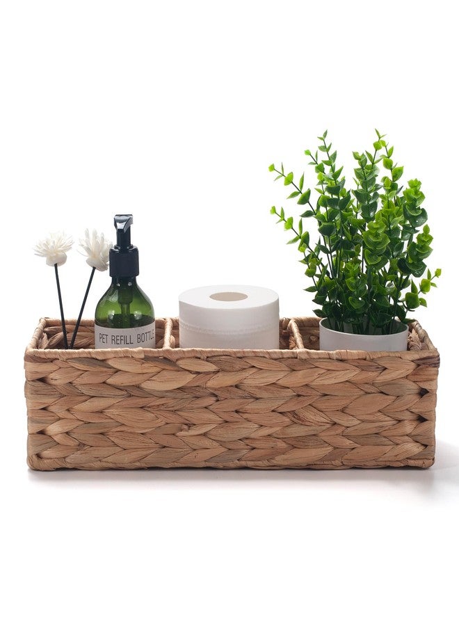 IVAILEX Water Hyacinth Toilet Tank Basket for Toilet Paper Rolls Wicker Baskets for Shelves Tampon Storage for Bathroom 3 Dividers (Large Compartment 16.5inch x 5.5inch x 3.5inch) - Image 2