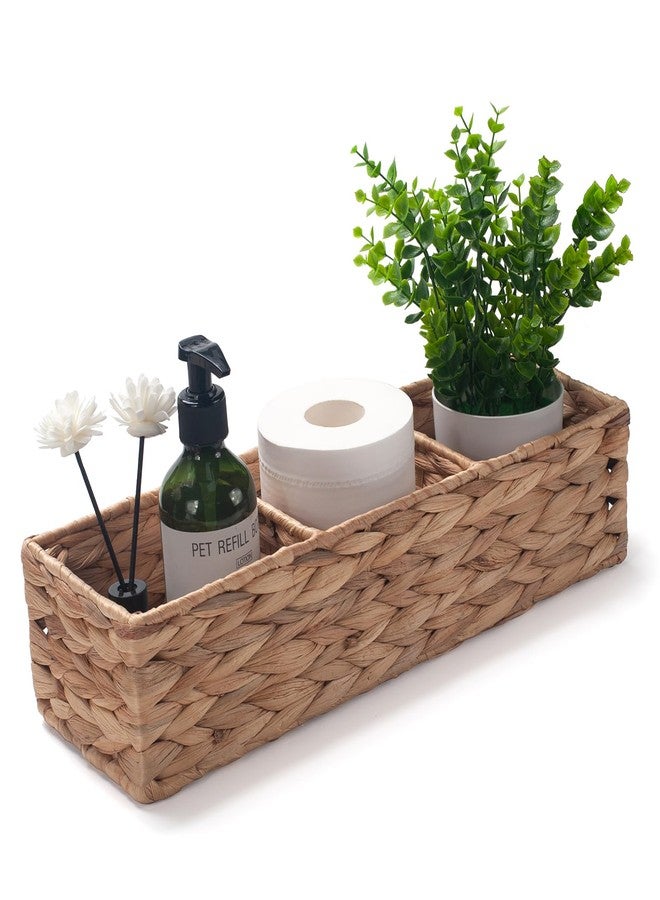IVAILEX Water Hyacinth Toilet Tank Basket for Toilet Paper Rolls Wicker Baskets for Shelves Tampon Storage for Bathroom 3 Dividers (Large Compartment 16.5inch x 5.5inch x 3.5inch) - Image 3