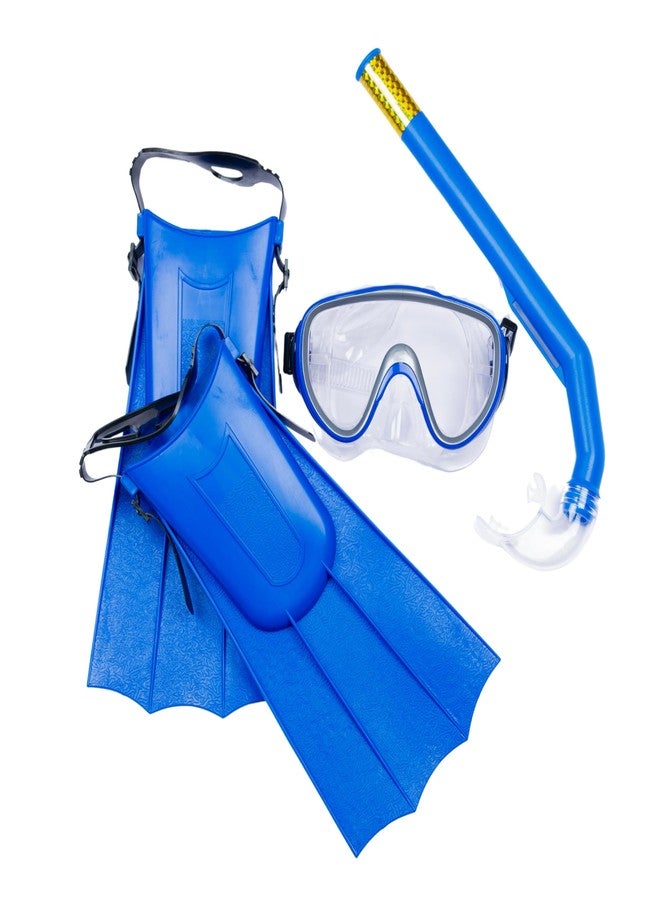 KRESHU Anti-Fog Kids Diving Goggles Mask Flippers Scuba Snorkel Diving Combo Set Swimming Kit Aqua Quest Mask, Snorkel & Fin Set (Blue, Pack of 1) - Image 1