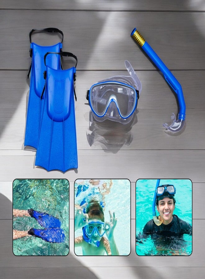 KRESHU Anti-Fog Kids Diving Goggles Mask Flippers Scuba Snorkel Diving Combo Set Swimming Kit Aqua Quest Mask, Snorkel & Fin Set (Blue, Pack of 1) - Image 2