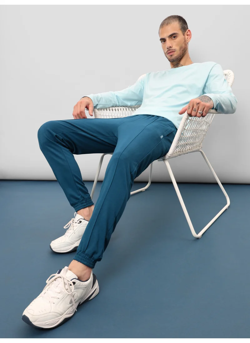 Beyoung Teal Blue Track Pants for Men