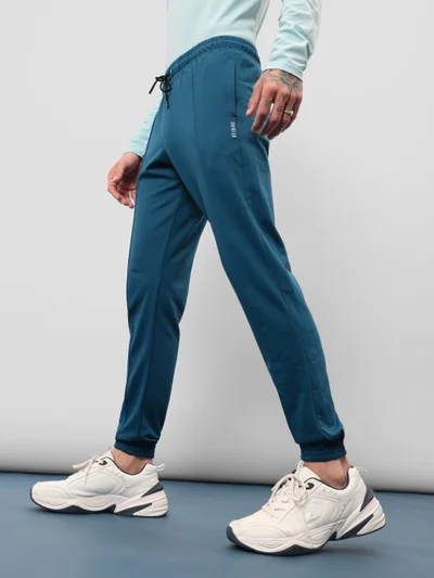 Beyoung Teal Blue Track Pants for Men