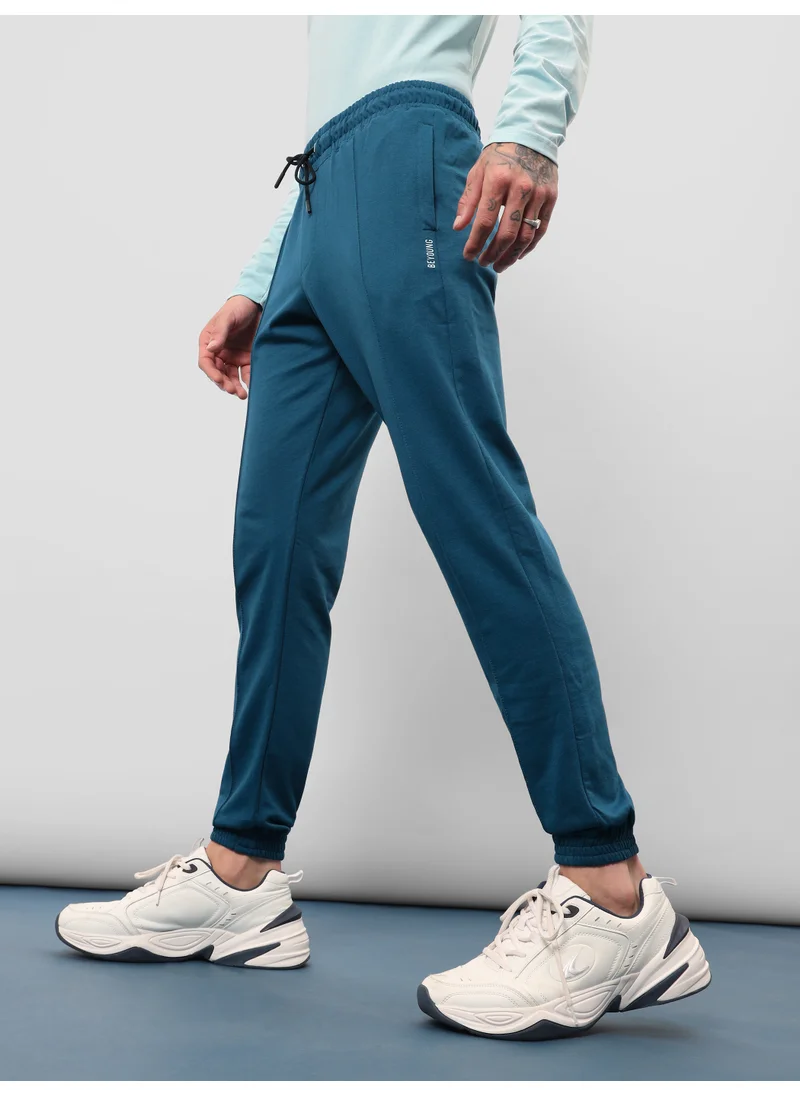 Beyoung Teal Blue Track Pants for Men