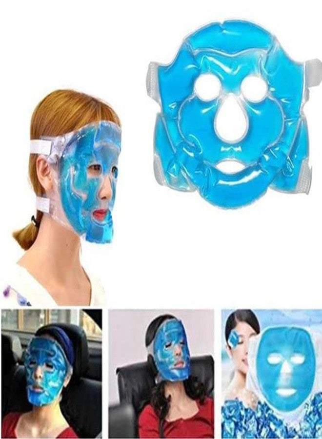 FRILL Plush Aqua Cool Gel Full Face Mask Summer Ice Cooling Sleeping Mask For Eye Patches Remove Cool Gel Ice Pack For Face Cold Therapy+ Eye Mask Free-Blue Set Of 1. - Image 3