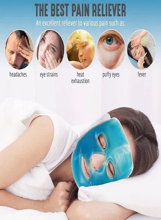 FRILL Plush Aqua Cool Gel Full Face Mask Summer Ice Cooling Sleeping Mask For Eye Patches Remove Cool Gel Ice Pack For Face Cold Therapy+ Eye Mask Free-Blue Set Of 1. - Image 2