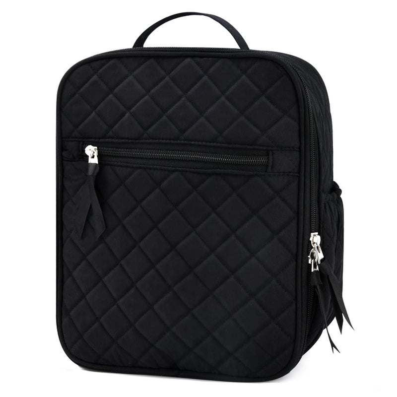 Aileam Lunch Box for Women Black Lunch Bag Quilted Reusable Insulated Cute Lunch Box Aesthetic Tote Bags Floral Cotton Lunch Case for Travel Work Picnic Black - Image 2