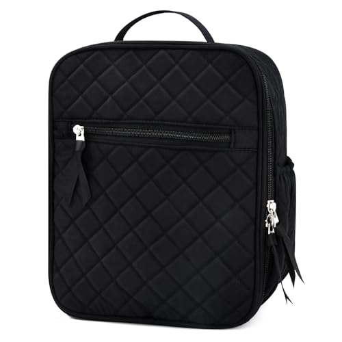 Aileam Lunch Box for Women Black Lunch Bag Quilted Reusable Insulated Cute Lunch Box Aesthetic Tote Bags Floral Cotton Lunch Case for Travel Work Picnic Black - Image 1