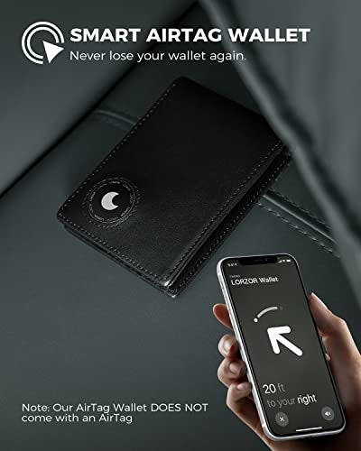 LORZOR AirTag Wallet- Bifold Top Grain Leather AirTag Wallet for Men, Minimalist Front Pocket Wallet with Airtag Holder, RFID Blocking, 12 Card Capacity Gift for Men(Black) - Image 2