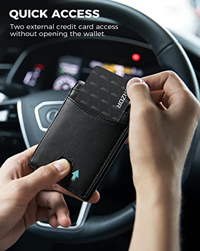 LORZOR AirTag Wallet- Bifold Top Grain Leather AirTag Wallet for Men, Minimalist Front Pocket Wallet with Airtag Holder, RFID Blocking, 12 Card Capacity Gift for Men(Black) - Image 4