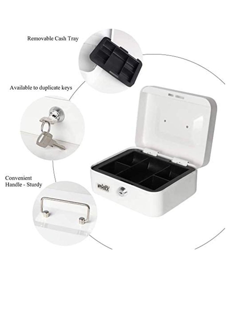 Rubik صندوق نقود متوسط الحجم مع صينية وقفل صندوق نقود محمول متين من الفولاذ (20 × 16 × 9 سم، أبيض) - Image 2
