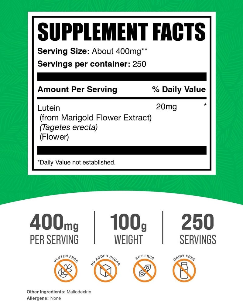 BulkSupplementscom Lutein Powder  from Marigold Flower Extract Eye Supplement Lutein 20mg  Antioxidant Source Gluten Free 400mg per Serving 100g 35 oz Pack of 1 - Image 2