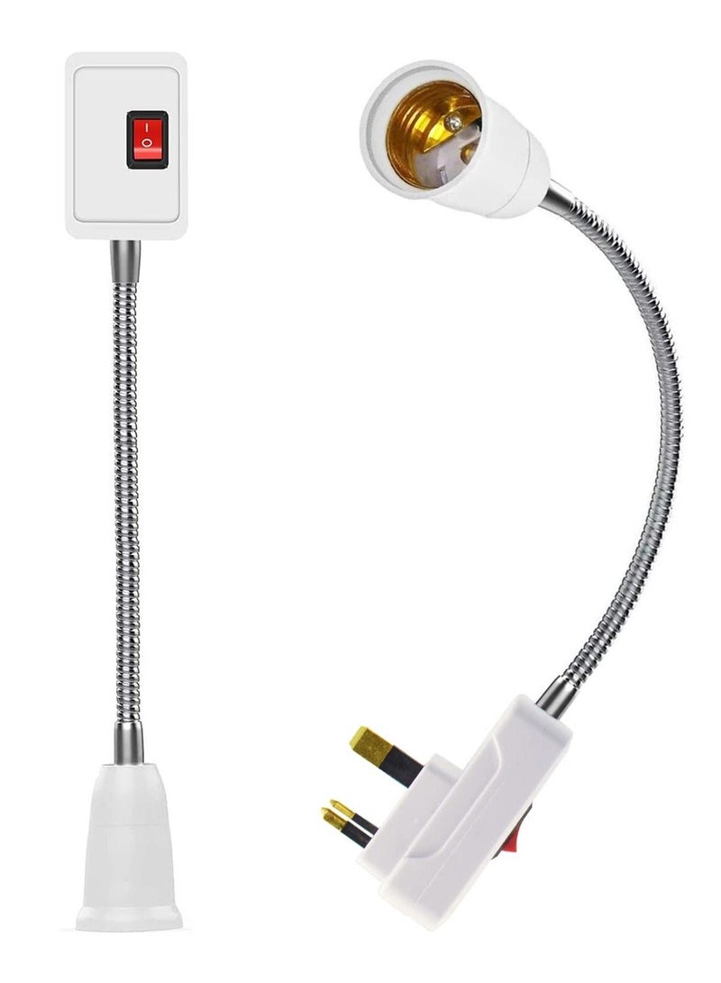 E27 Socket Holder with 27cm Extension, 2 Pack Adapter Light Bulb Plug-In Wall Lights, Flexible Bulb Socket Adapter with On/Off Switch, Socket Converter for Garage, Bedroom - Image 1