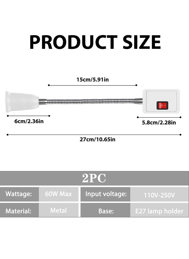 E27 Socket Holder with 27cm Extension, 2 Pack Adapter Light Bulb Plug-In Wall Lights, Flexible Bulb Socket Adapter with On/Off Switch, Socket Converter for Garage, Bedroom - Image 2