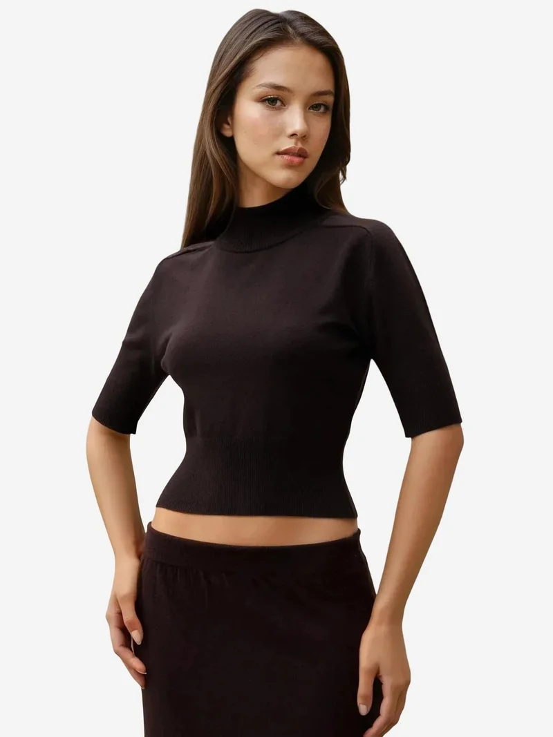 HICCUP Textured Turtleneck Crop Sweater