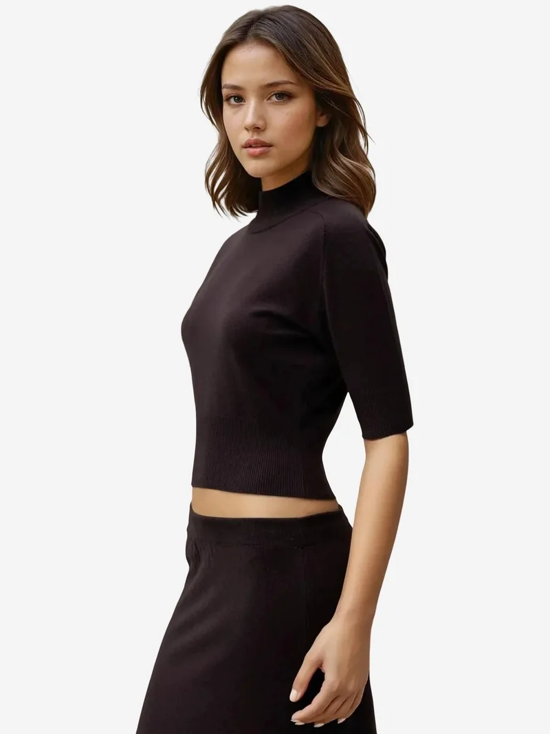HICCUP Textured Turtleneck Crop Sweater