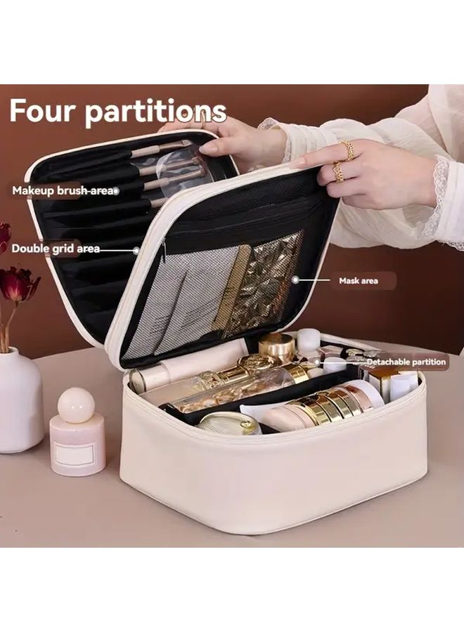 Brown Spacious Double Layer Makeup Bag with Four Compartments for Work Travel Outings - Image 4