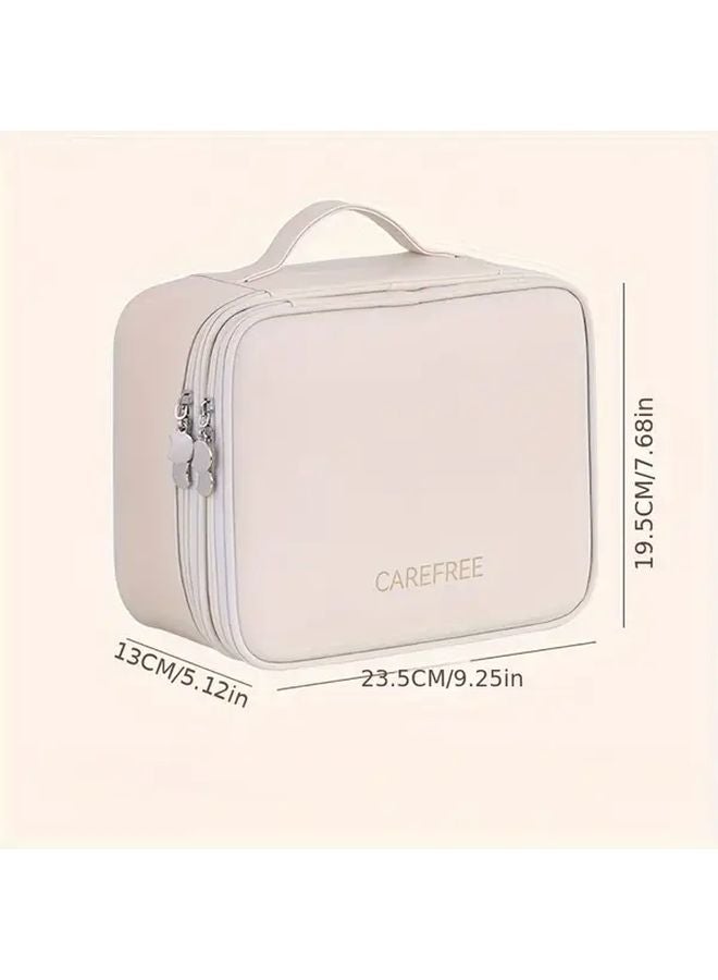Brown Spacious Double Layer Makeup Bag with Four Compartments for Work Travel Outings - Image 5