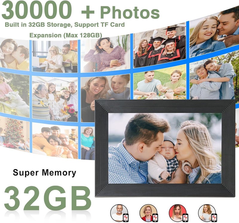 miracle digital إطار فريميو 10.1 بوصة إطار صور رقمي واي فاي، شاشة تعمل باللمس IPS بدقة 1280x800، ذاكرة 32 جيجابايت، دوران تلقائي، قابل للتعليق على الحائط، مشاركة الصور/الفيديوهات على الفور عبر تطبيق فريميو من أي مكان - Image 4
