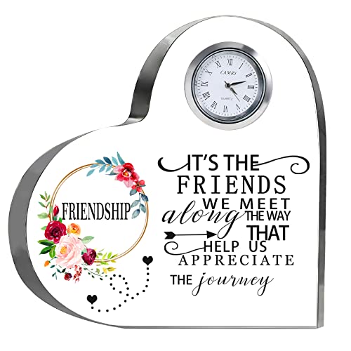 Movdyka Friendship Gifts for Women Friends Crystal Heart 5.9Inch Large Flower Glass with Clock Unique Best Gifts for Women Her Friend Plaque Birthday Gift Idea for Friend Female Presents - Image 1