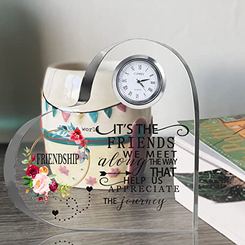 Movdyka Friendship Gifts for Women Friends Crystal Heart 5.9Inch Large Flower Glass with Clock Unique Best Gifts for Women Her Friend Plaque Birthday Gift Idea for Friend Female Presents - Image 2
