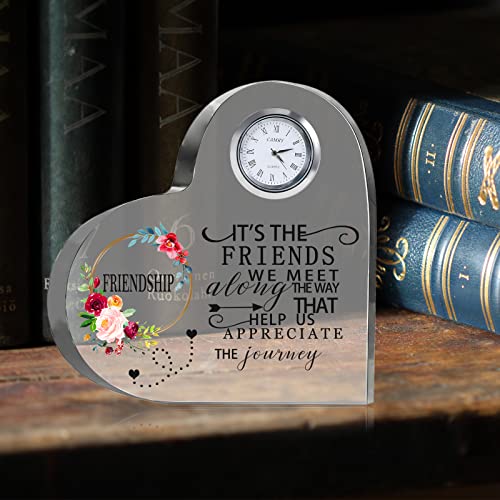 Movdyka Friendship Gifts for Women Friends Crystal Heart 5.9Inch Large Flower Glass with Clock Unique Best Gifts for Women Her Friend Plaque Birthday Gift Idea for Friend Female Presents - Image 4
