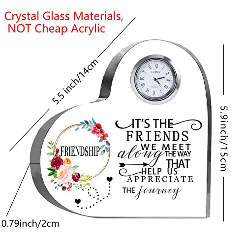 Movdyka Friendship Gifts for Women Friends Crystal Heart 5.9Inch Large Flower Glass with Clock Unique Best Gifts for Women Her Friend Plaque Birthday Gift Idea for Friend Female Presents - Image 5