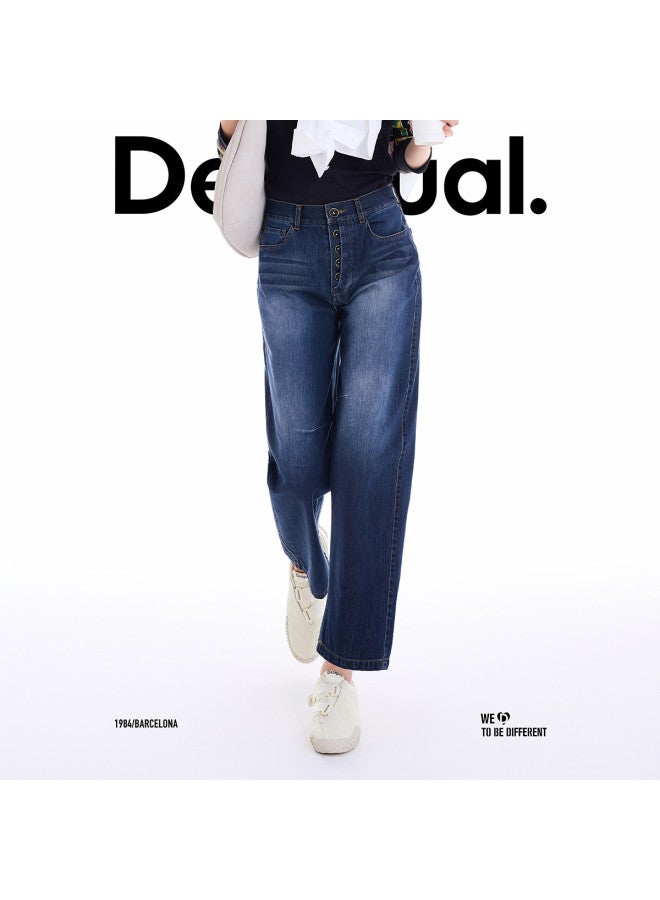 DESIGUAL Autumn/Winter 2025 New Collection Dark Blue Embroidered Patch Pocket Jeans - Image 2