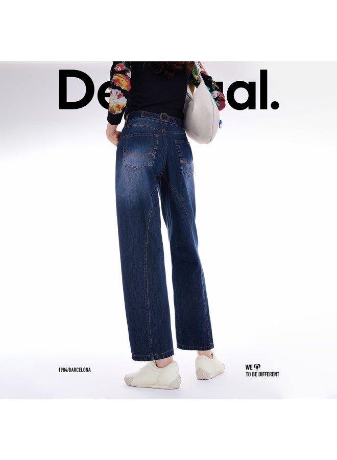 DESIGUAL Autumn/Winter 2025 New Collection Dark Blue Embroidered Patch Pocket Jeans - Image 5